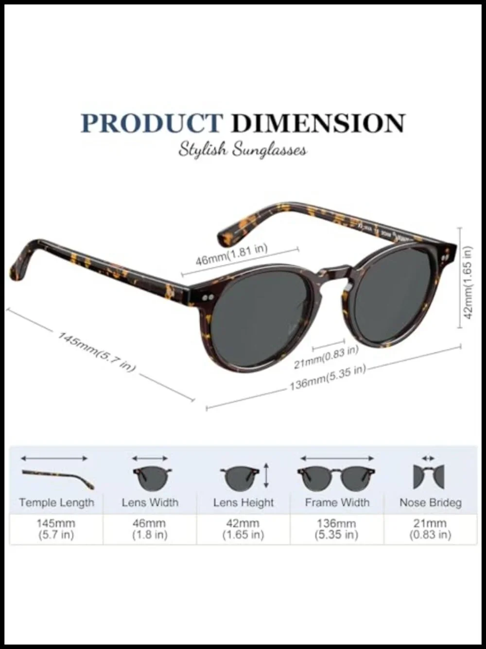 Small Face Round Acetate Sunglasses Polarized UV400 Protection